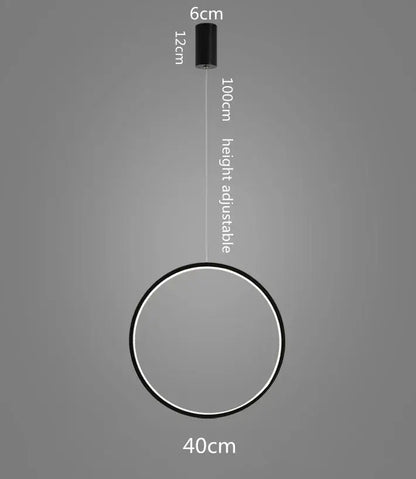 Decorbites™ led ring chandelier black circular pendant light with sleek minimalist design and adjustable height for living room lighting