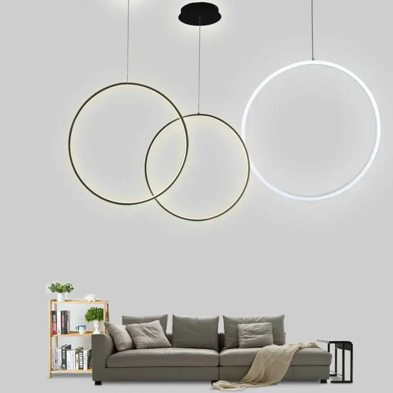 DecorBites™ led ring chandelier with sleek black and white circular pendant light for modern living room lighting