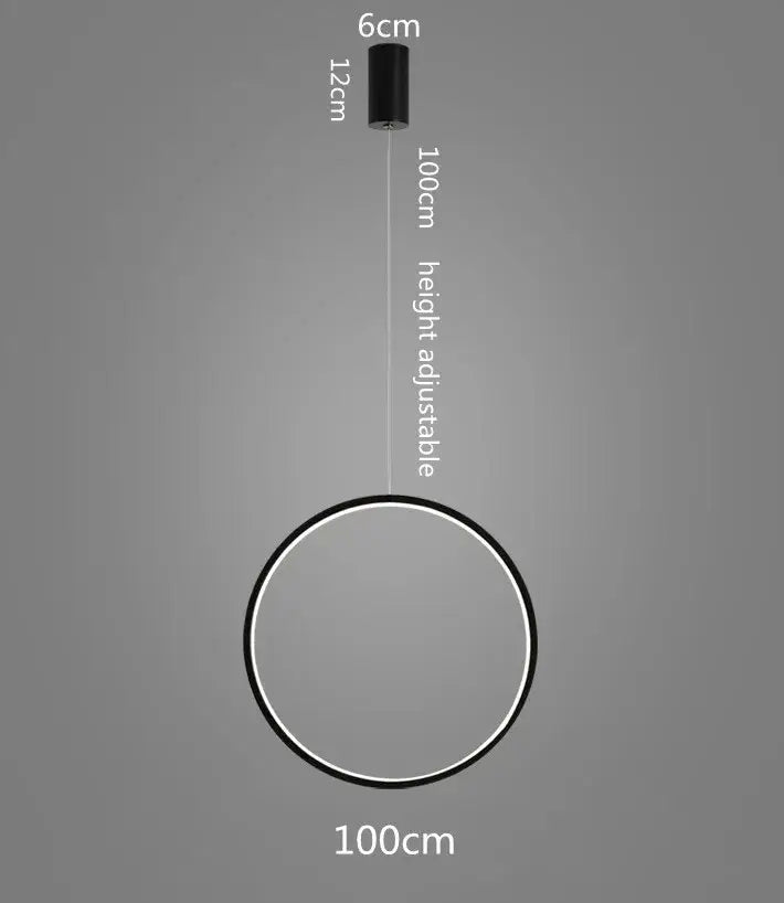 DecorBites™ minimalist black circular led ring chandelier pendant light with adjustable height for living room lighting