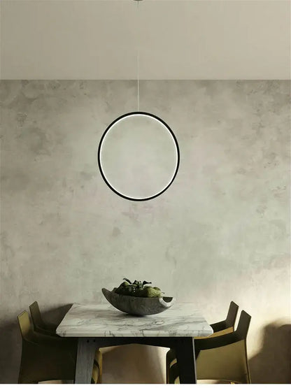 DecorBites™ led ring chandelier pendant light with sleek black frame and glowing white led ring for living room lighting