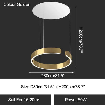 Golden circular led ring chandelier with sleek modern design for dining room table lighting and home decoration