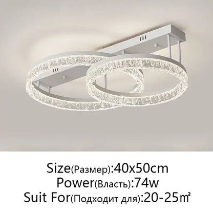 Modern white led ring chandelier with two interlocking crystal rings for home décor by decorbites with remote control