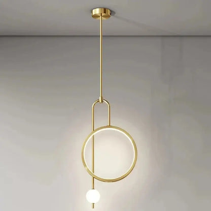 Gold-toned DecorBites led ring pendant chandelier with circular ring and spherical bulb for home dining and living spaces