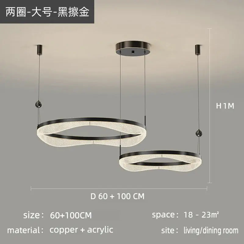 Modern black-gold two-tiered decorbites™ led ring pendant chandelier with acrylic mesh diffuser for living room and dining room