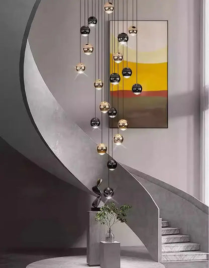 Decorbites™ led ring pendant light with black and gold spherical glass globes and adjustable heads size diameter