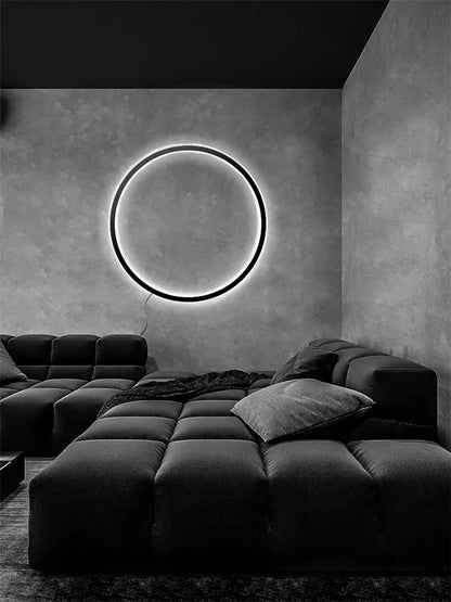 Decorbites led ring wall lamp with a sleek black frame and glowing illumination for minimalist living room decor
