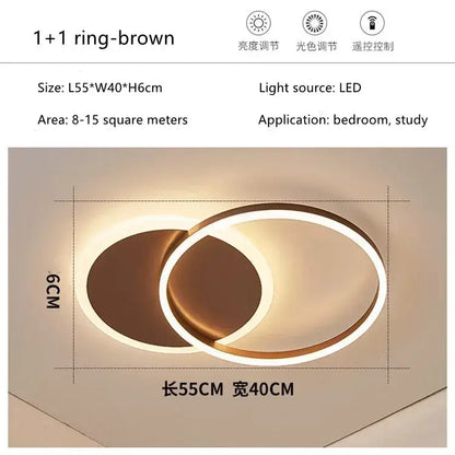 DecorBites™ brown led rings ceiling chandelier with two interlocking circular rings for modern living room lighting