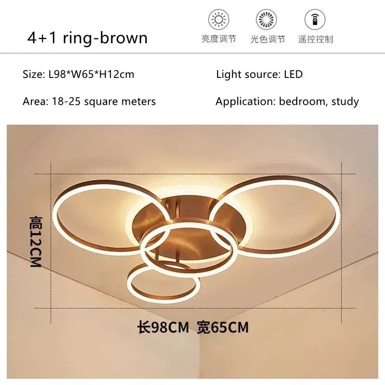 Modern brown decorbites™ led rings ceiling chandelier with interconnected rings design for living room lighting