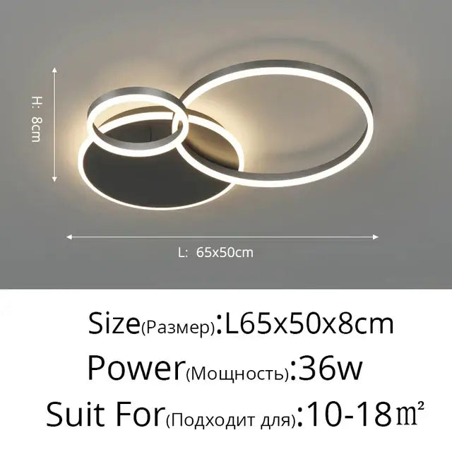 DecorBites™ modern rings ceiling chandelier with three interlocking metallic led rings for dimmable living room lighting