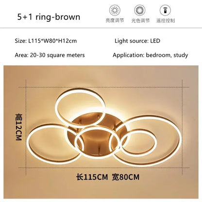 Modern brown decorbites led rings ceiling chandelier with five interlocking circular rings for living room lighting
