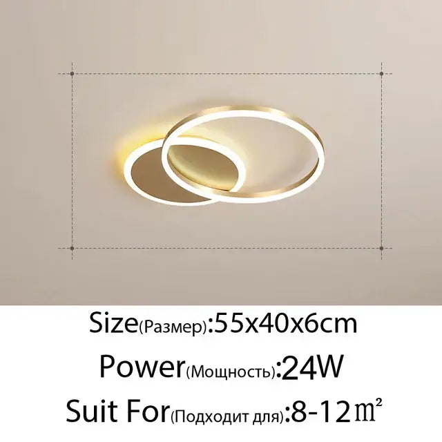 Decorbites™ led rings ceiling chandelier with gold finish and overlapping rings emitting warm dimmable glow for living room