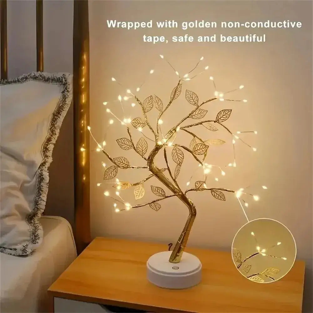 Decorbites™ golden tree fairy led lamp with delicate leaves and warm lights for christmas tree and bedroom decor