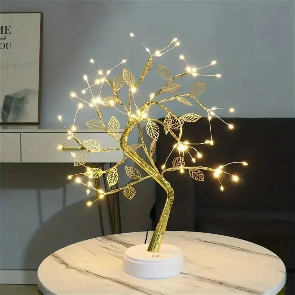 DecorBites™ golden tree fairy led lamp with delicate leaf cutouts and warm glowing lights for christmas tree decor