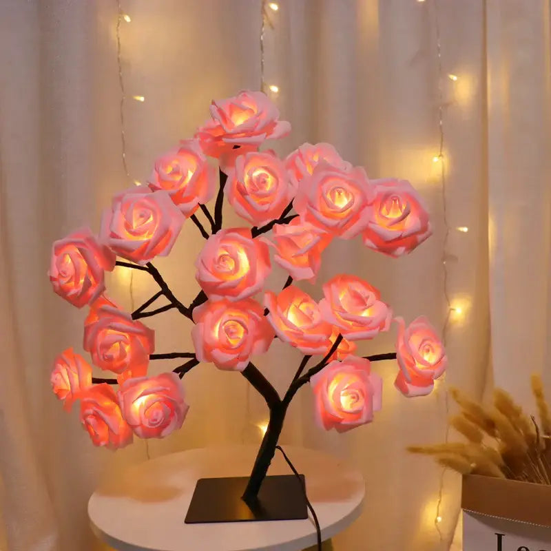 Decorbites™ led pink rose tree lamp with glowing blossoms and black base usb powered for home decor and gifts