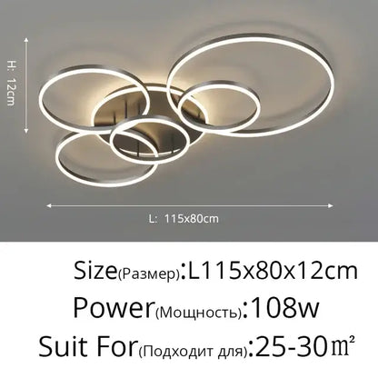 Modern silver-toned decorbites™ led round ceiling chandelier with overlapping circular rings for living room and bedroom