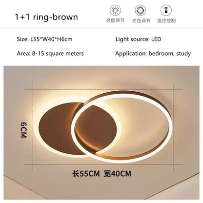 Modern brown led round ceiling chandelier with two interlocking circular rings for living room and bedroom lighting