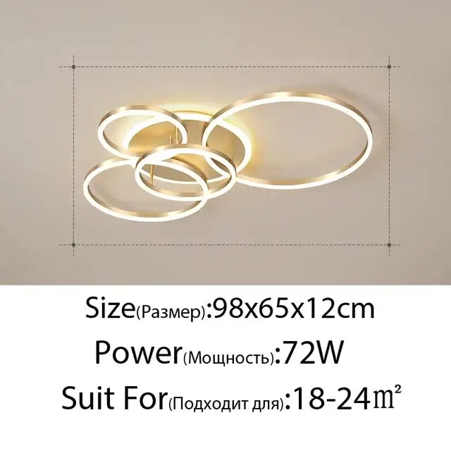 Modern gold-finished DecorBites™ led round ceiling chandelier with overlapping circular rings for living room and bedroom