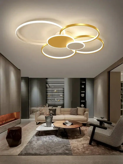 Modern gold and white decorbites led round ceiling chandelier with cloud-like design for living room decor