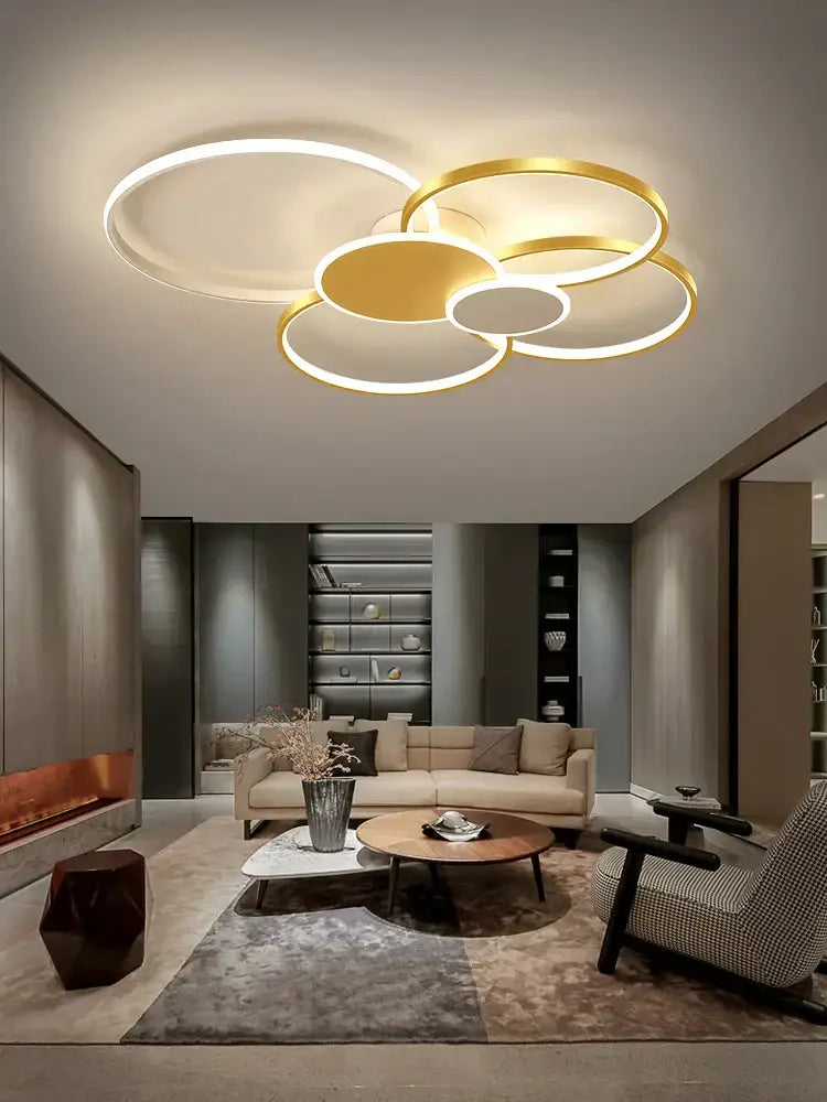 Modern gold and white decorbites led round ceiling chandelier with cloud-like design for living room decor