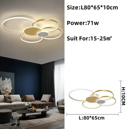 Modern gold and white circular led round ceiling chandelier by DecorBites for stylish living room decor