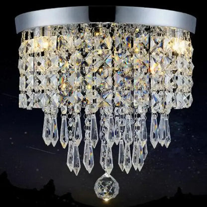 DecorBites led round ceiling light with chrome base and faceted crystal tiers for bright corridor room lighting solution