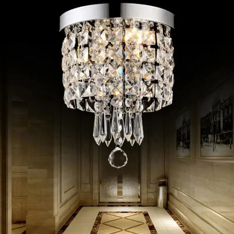 DecorBites™ LED round ceiling light with modern crystal chandelier design and sleek chrome top for bright room lighting