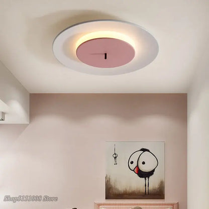 Decorbites™ led round ceiling light with modern circular design pink center white ring warm ambient glow