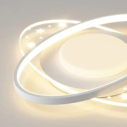 Modern white led round ceiling light with glowing circular rings and star accents for living room and bedroom