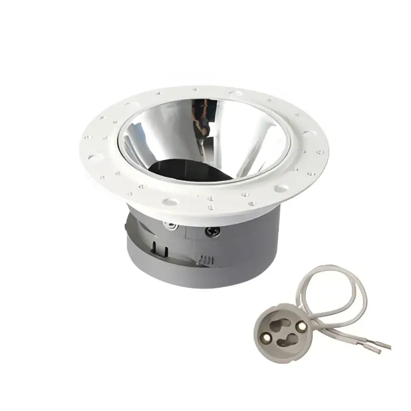 Silver and gray decorbites led round recessed spotlight with reflective parabolic reflector for round recessed ceiling use