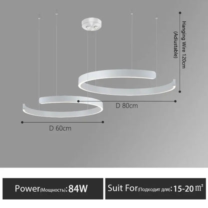 Modern white DecorBites LED round ring chandelier with two concentric rings and adjustable hanging wire for living spaces