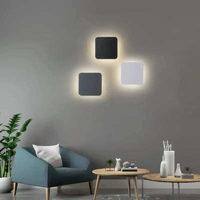 Three modern square matte finish wall lamps from decorbites led round touch emitting soft ambient light for bedroom and aisle decor