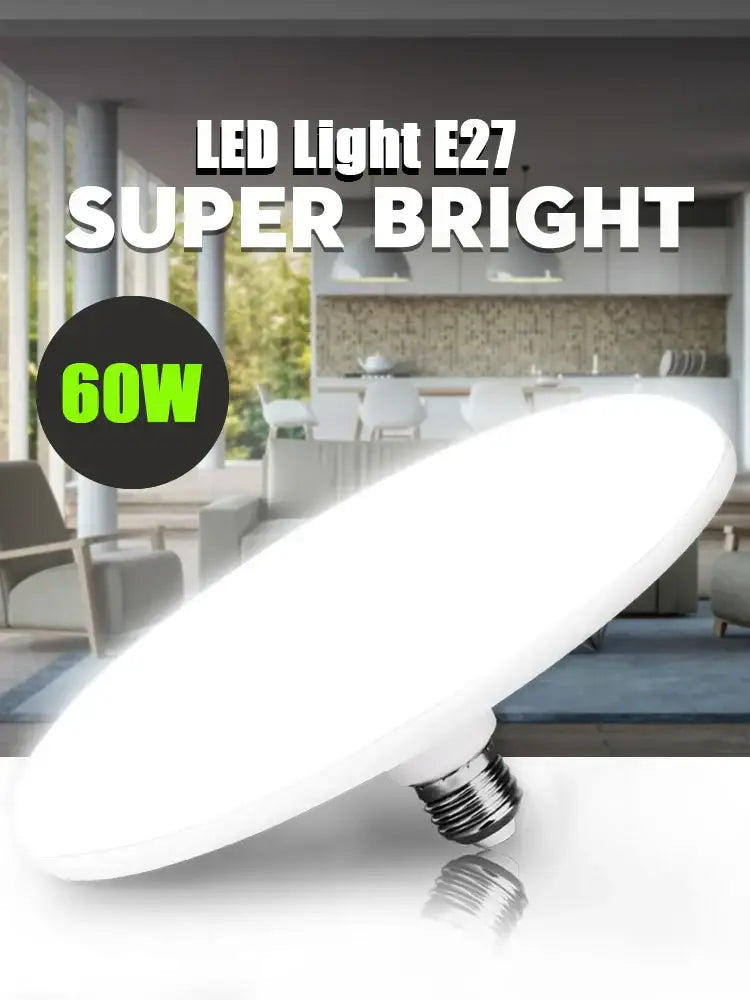 White oval-shaped DecorBites™ LED round UFO ceiling light bulb with metallic e27 base super bright indoor light bulb