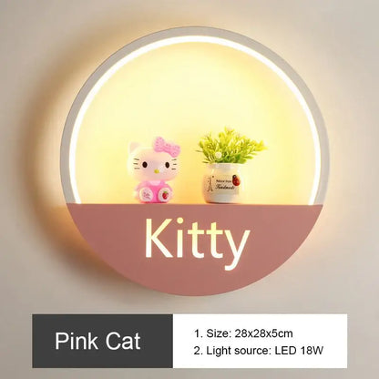 DecorBites led round wall lamp with pink and white circular design and illuminated shelf for children room decor