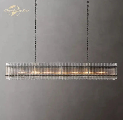 Decorbites led san marco glass chandelier rectangular modern lighting with black metal frame and vertical glass rods