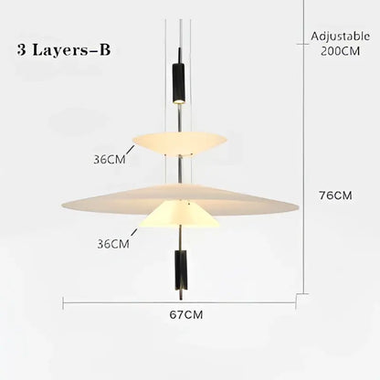DecorBites™ led saucer chandelier with modern three-tiered design, matte metal frames, and frosted glass shades