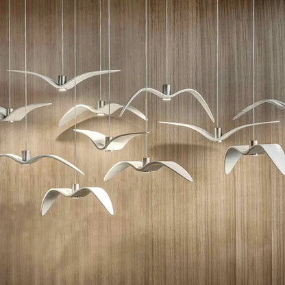 White sleek seagull-shaped decorbites led seagull chandelier with metallic fixtures for villa or restaurant decor