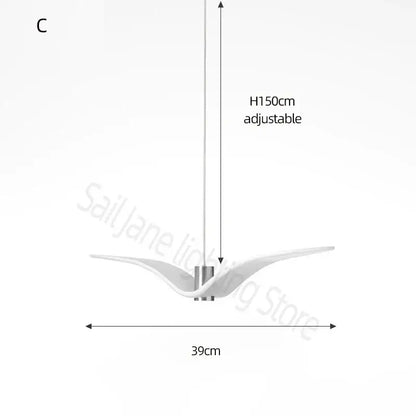 White sleekly curved decorbites led seagull chandelier with adjustable height for modern villa staircases and bird restaurants