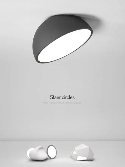 Modern black matte decorbites led semicircular ceiling light with bright white illuminated interior for bedroom and balcony