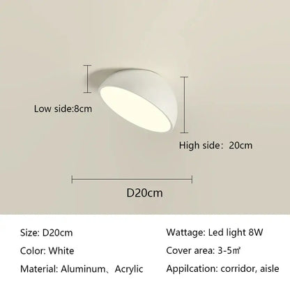 White sleek DecorBites LED semicircular ceiling light with modern dome design made of aluminum and acrylic for bedroom