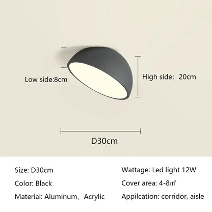 Black dome-shaped decorbites led semicircular ceiling light made of aluminum and acrylic for modern indoor use