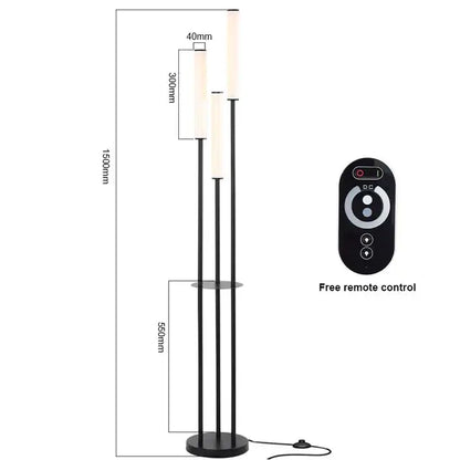 Black metal floor lamp with three vertical cylindrical lights and remote control by decorbites led shelf lighting