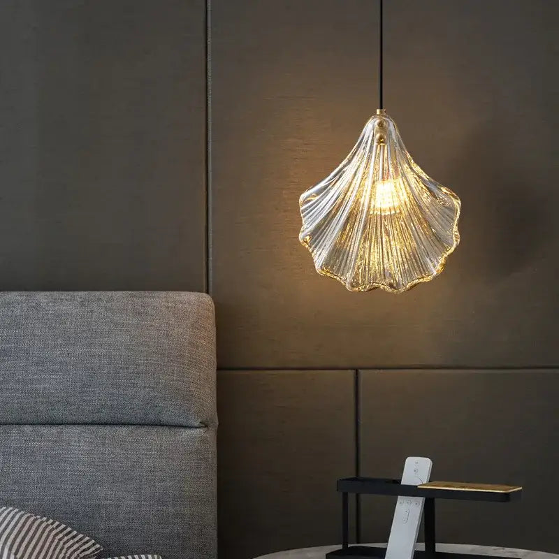 Decorbites led shell pendant light with translucent scalloped glass and gold accents for modern bedroom lighting