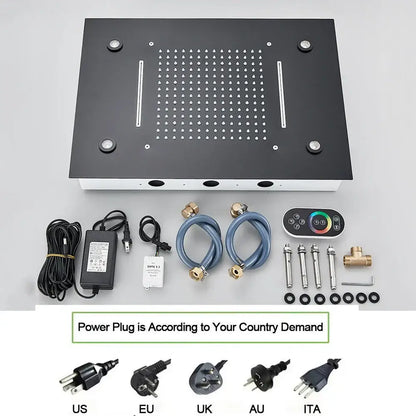 Black rectangular decorbites led shower faucet set with grid water jets rain waterfall slots installation hardware and rgb remote