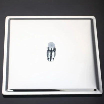 Shiny chrome square tray with central cylindrical knob for decorbites™ led shower head with temperature control and 3 lights