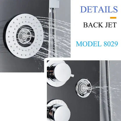 Chrome finished circular shower head with central jet and multiple nozzles for decorbites led shower panel 8029 backjet system