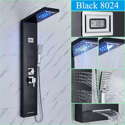Black 8024 modern decorbites led shower panel with led lighting and multiple spray settings for spa massage use