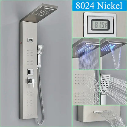 DecorBites led shower panel 8024 nickel modern shower system with digital display and multiple spray settings