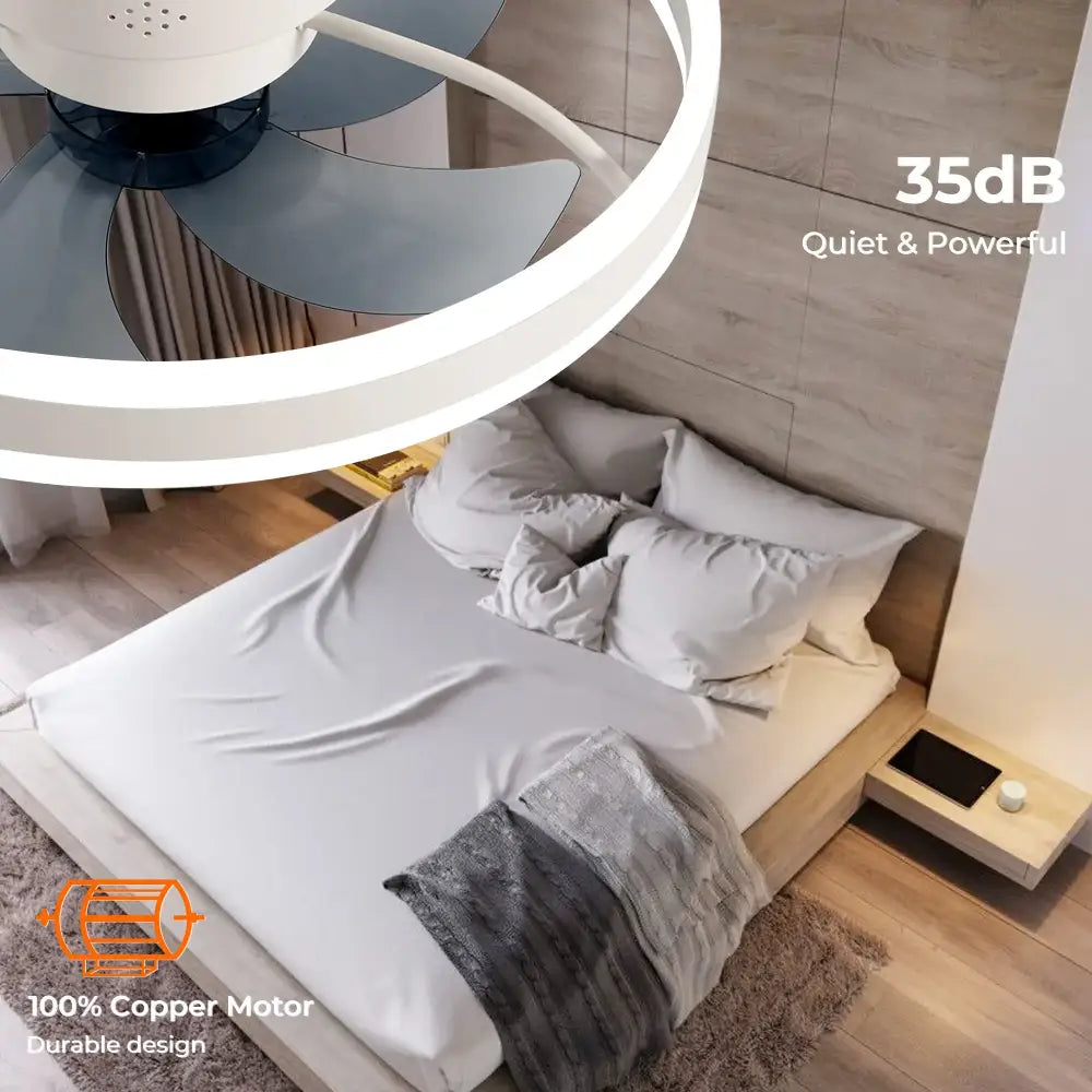 Decorbites™ modern white ceiling fan light with sleek curved blades and integrated led lighting for indoor use