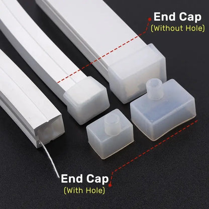 White plastic end caps for decorbites led silicone tube strip light profiles with and without central holes