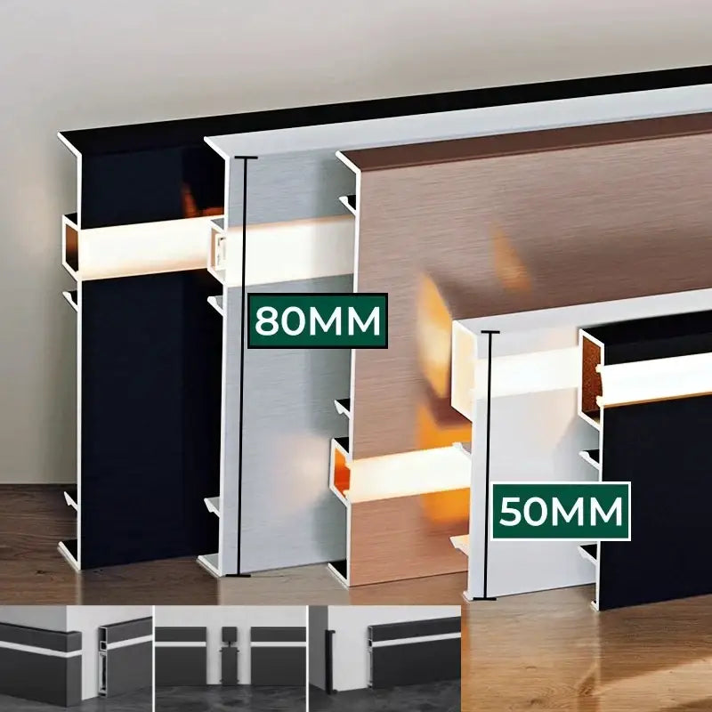 Decorbites led skirting aluminum profiles brushed metal baseboard trim in rose gold gray and black finishes